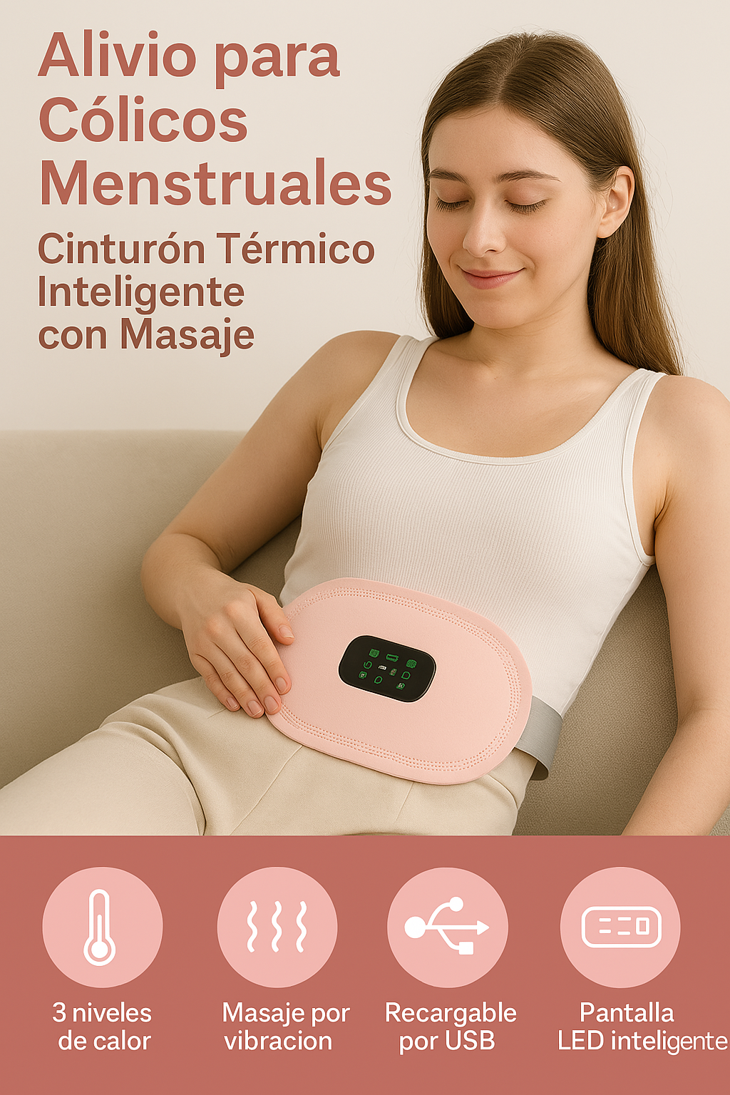 Cinturón Térmico Inteligente con Masaje – Alivio Rápido para Cólicos Menstruales 💆♀️