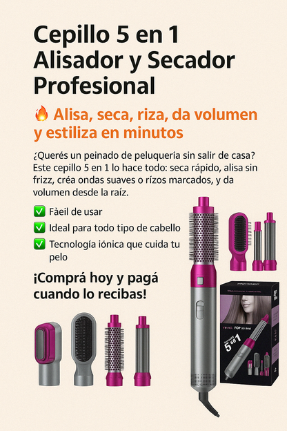 Cepillo 5 en 1 Alisador y Secador Profesional